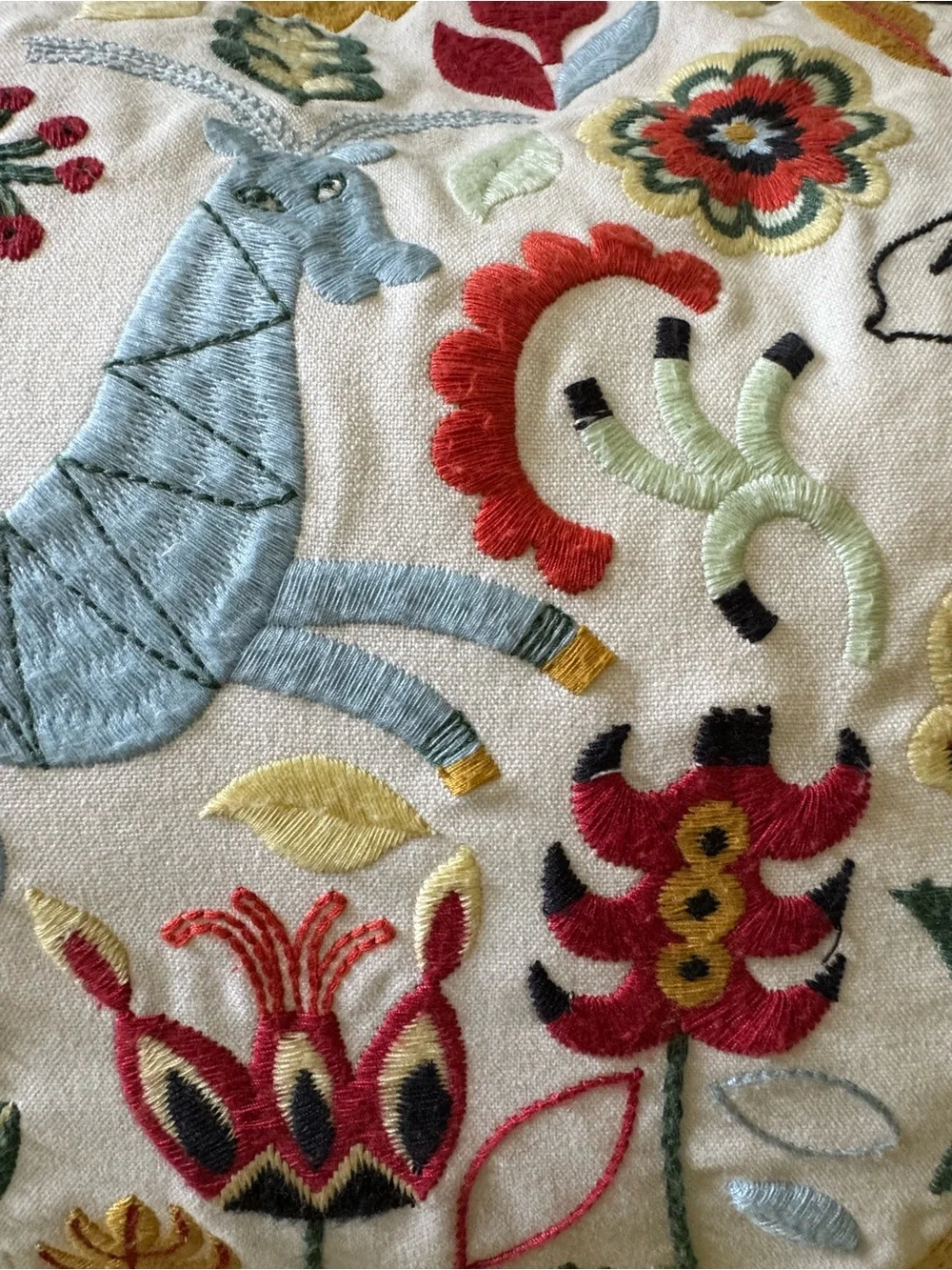 IKEA Embroidered Folk Art Lumbar Pillow Cover with Tassels